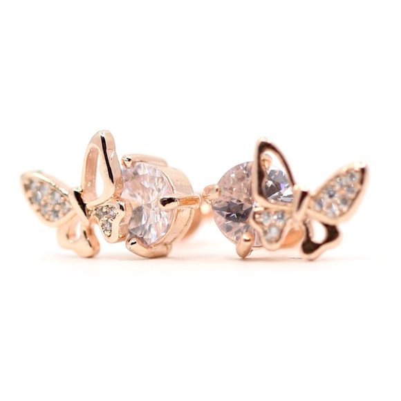 Jenna Jameson Jewelry - 18k Rose Gold Dipped Butterfly White Topaz Studs E